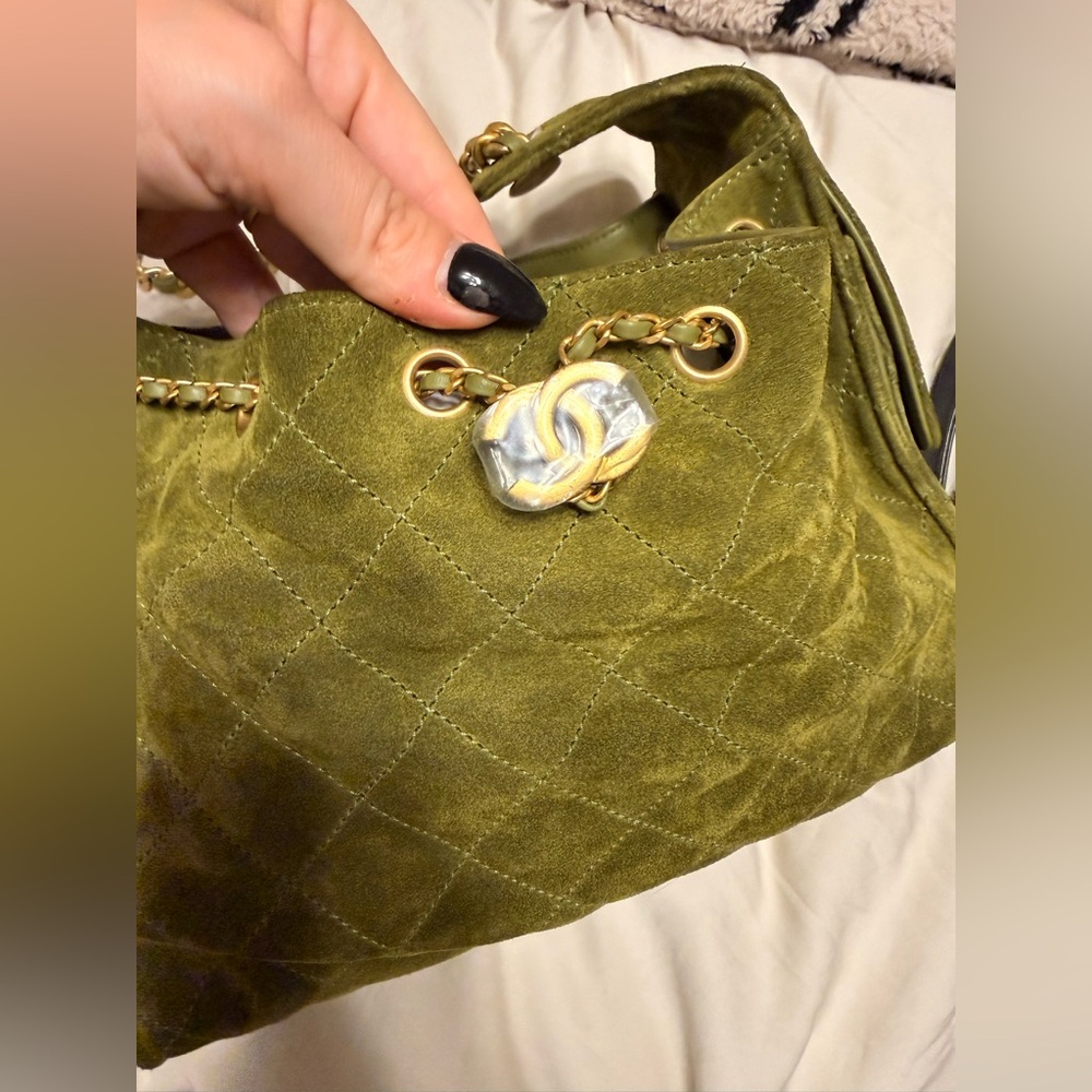 CHANEL 25 small Olive Quilted Shoulder Bag with Gold Accents